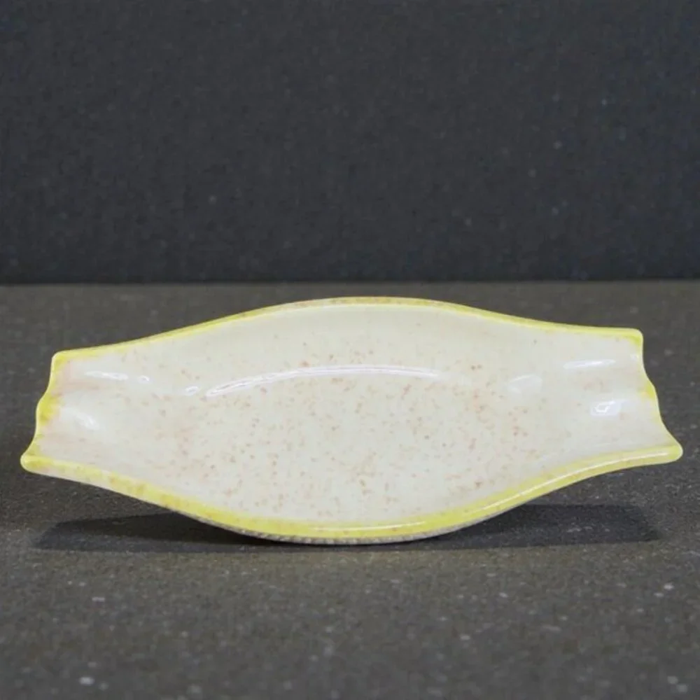 Red Wing Pottery Yellow Speckled Glaze Ashtray Long Dish Tray USA Marked 4.5inch